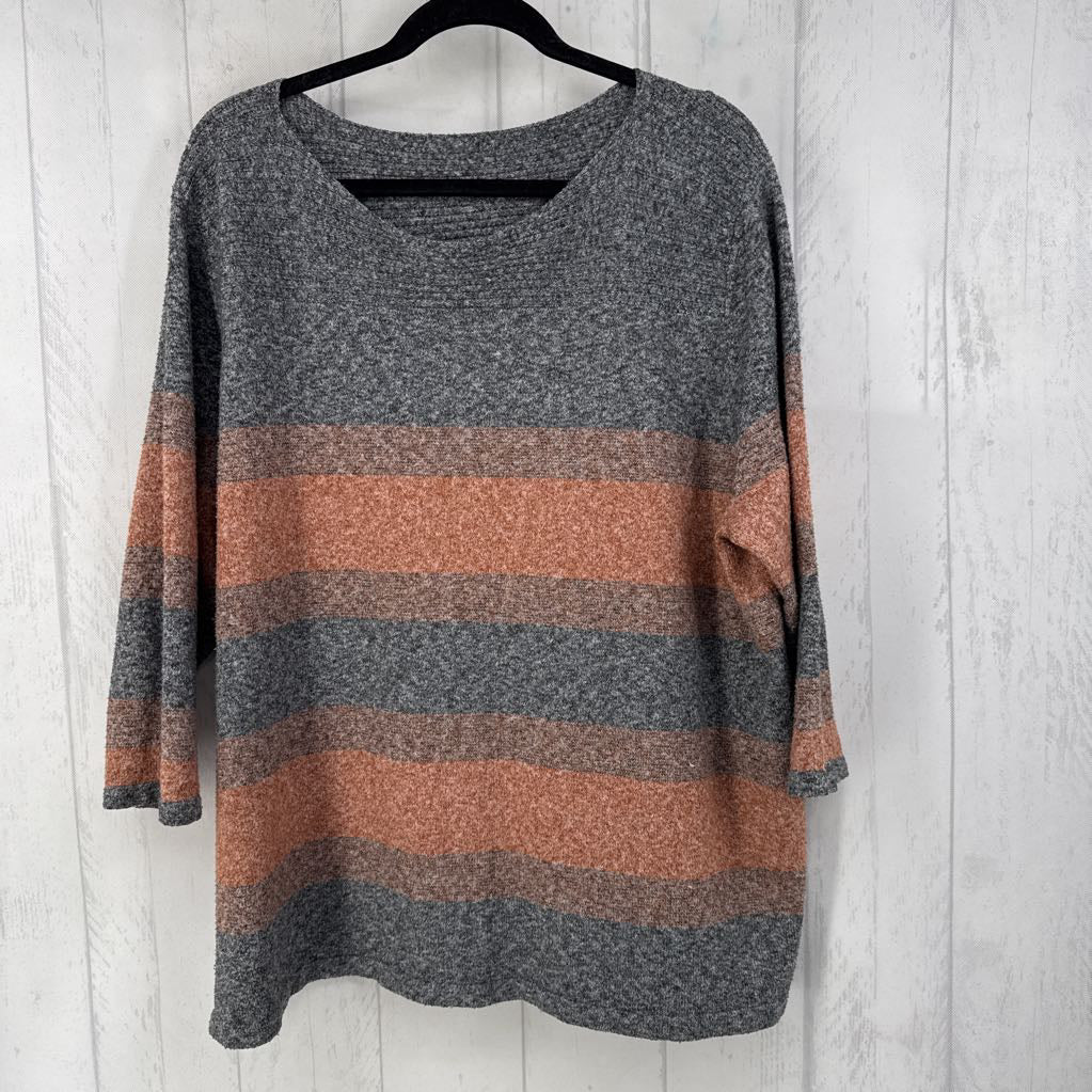 3x 3/4 slv stripe sweater