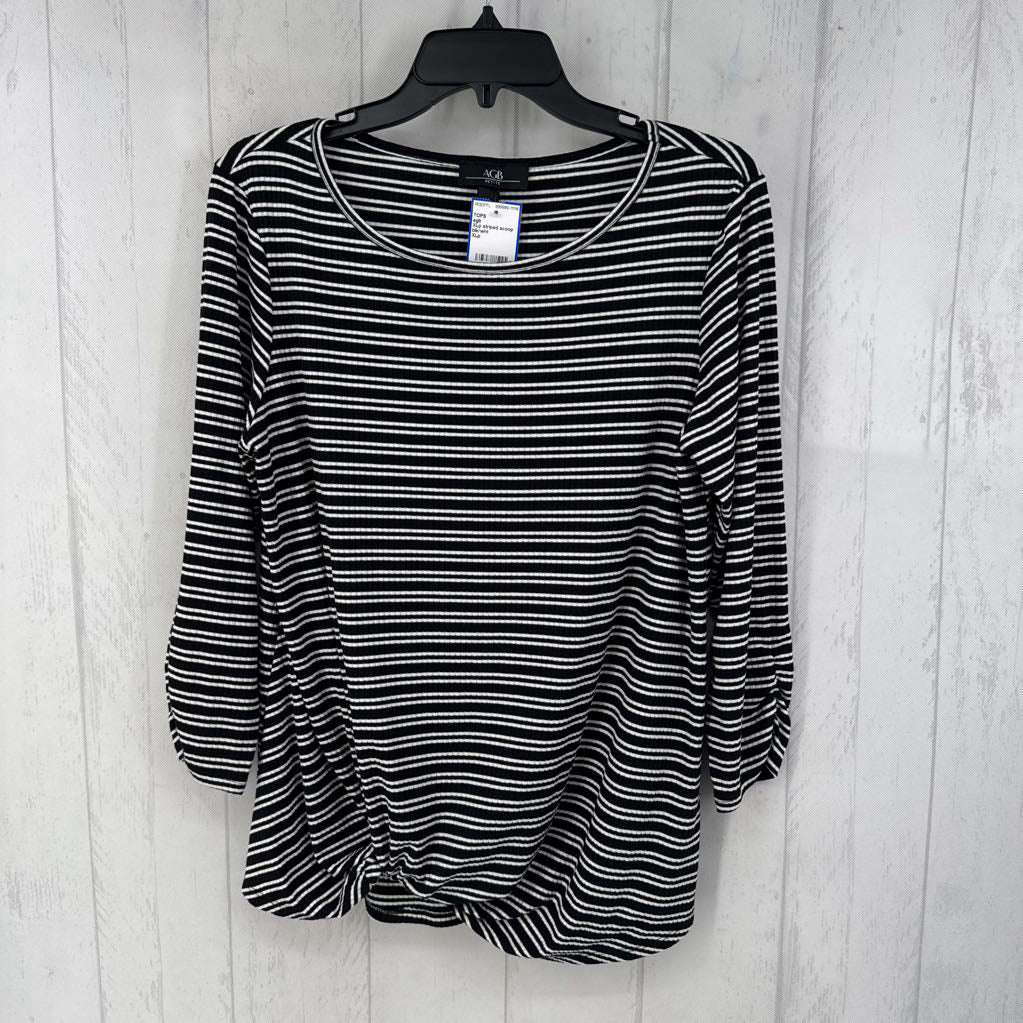 XLp striped scoop neck l/s top