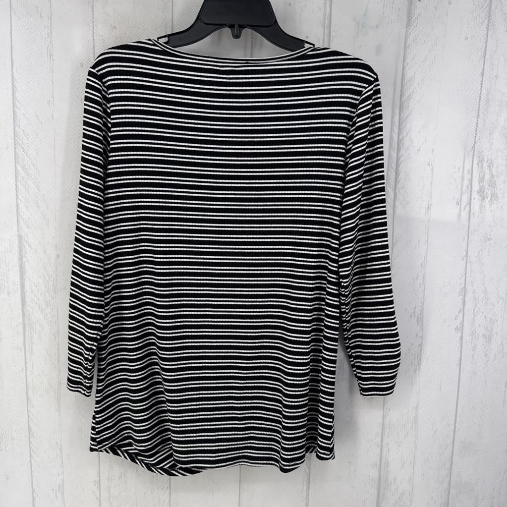 XLp striped scoop neck l/s top