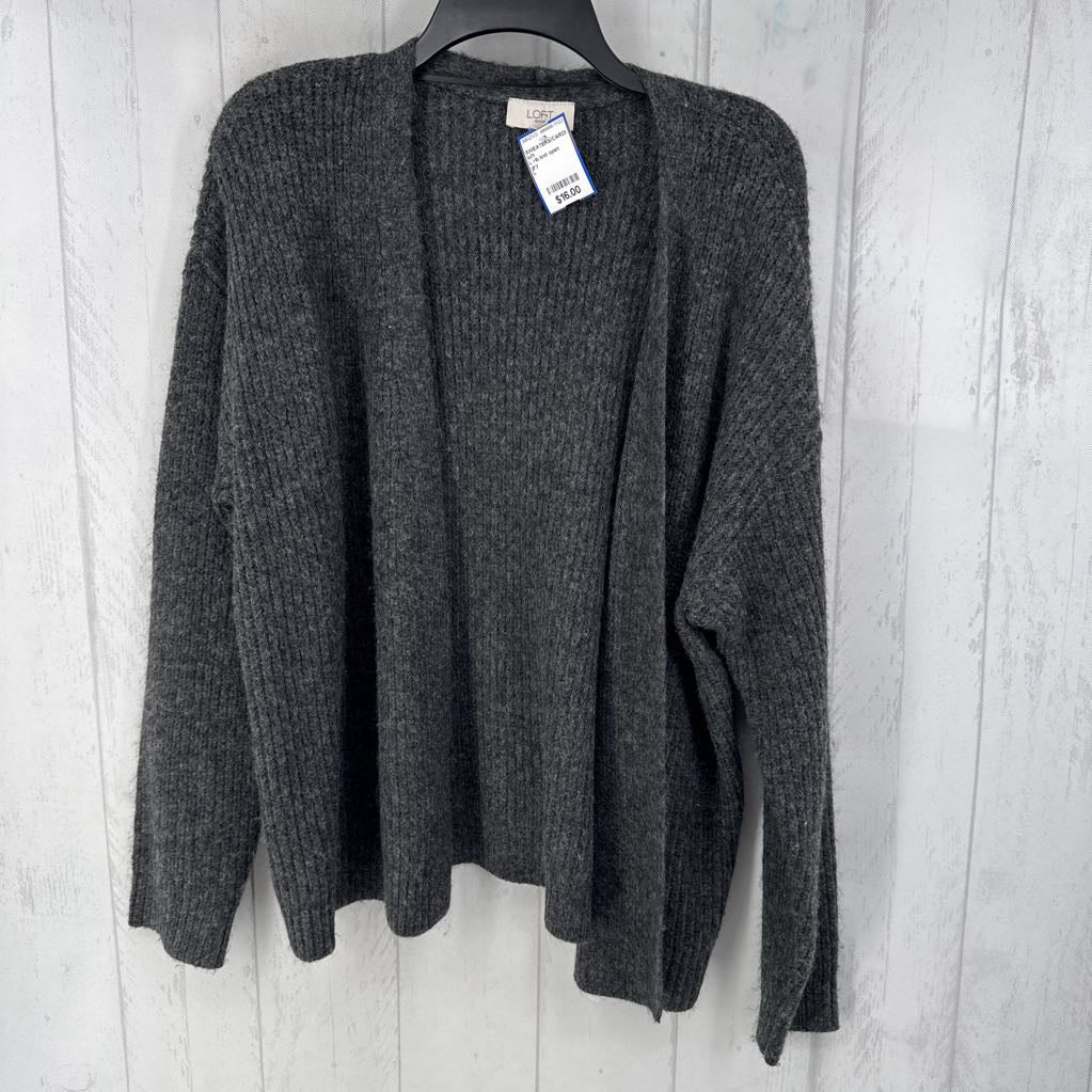 L rib knit open front cardi