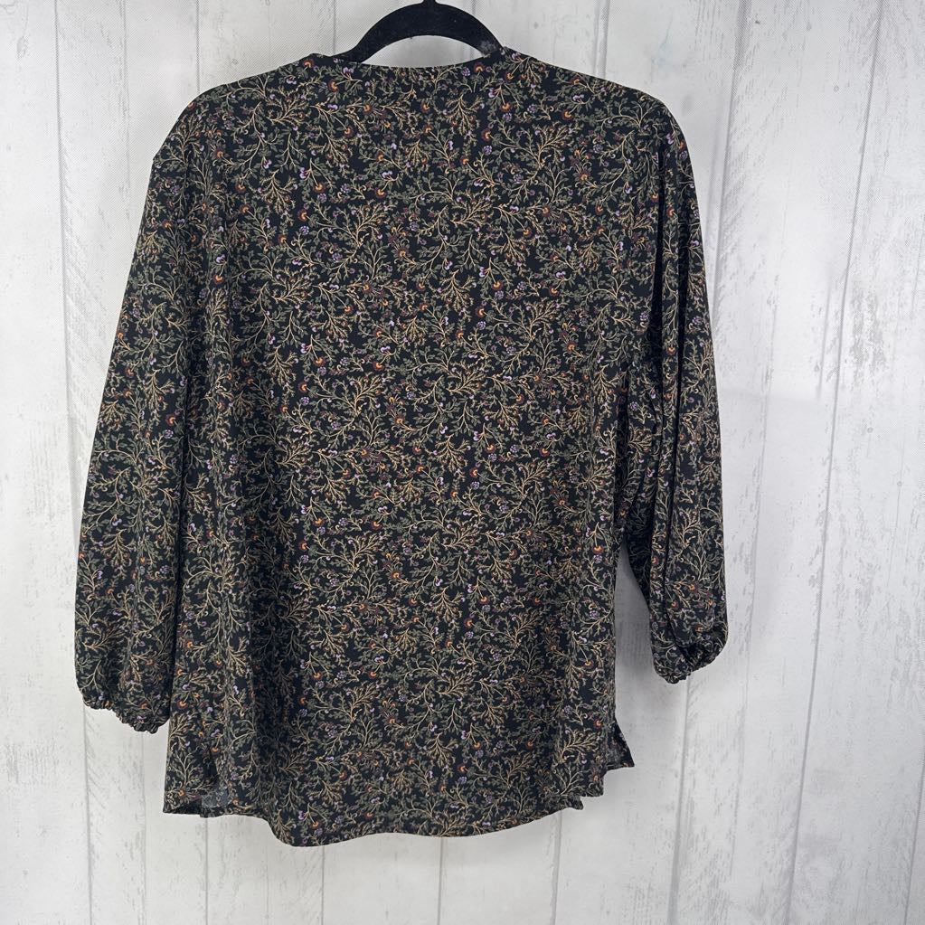 2X flo print button down 3/4 slv top