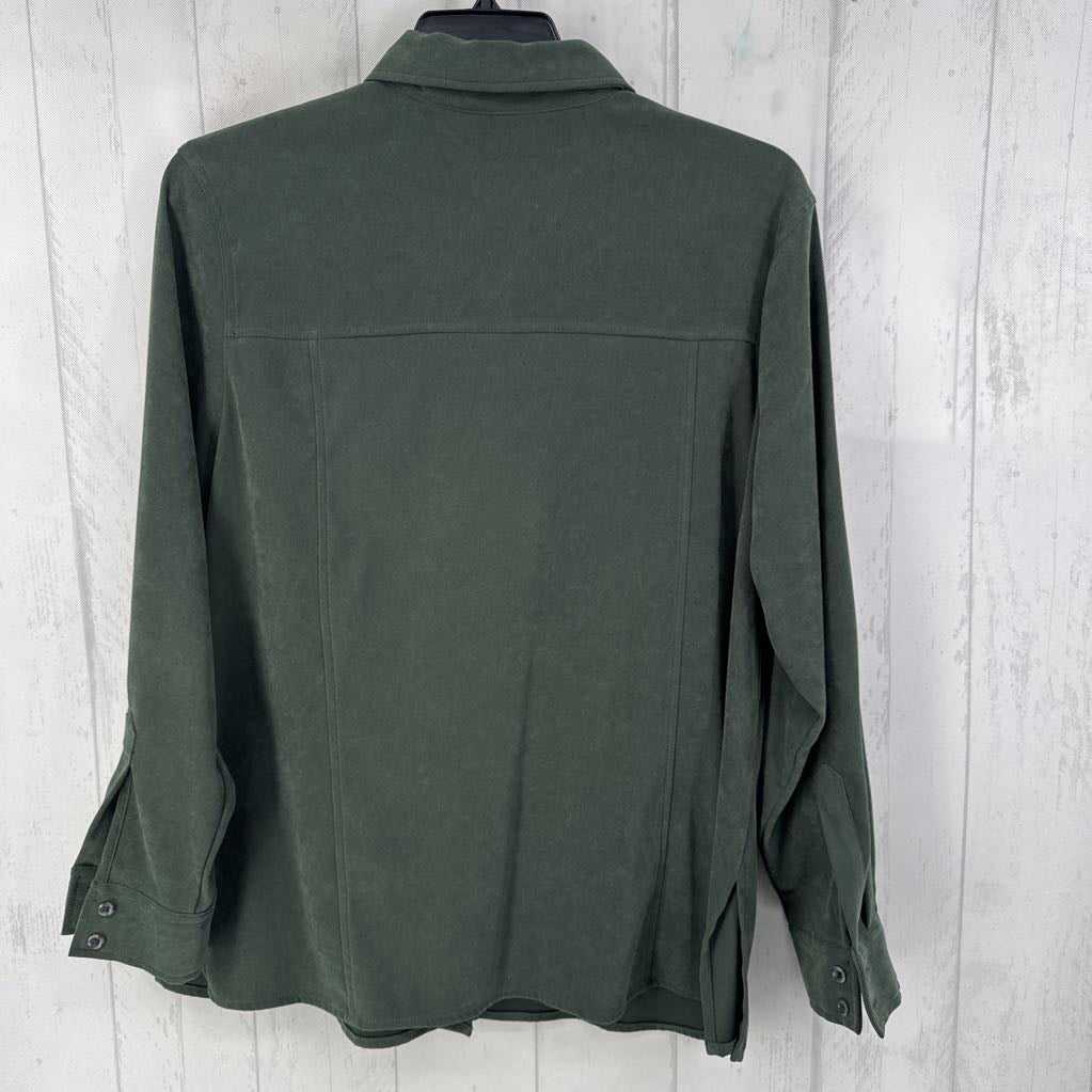 L faux suede button down l/s top