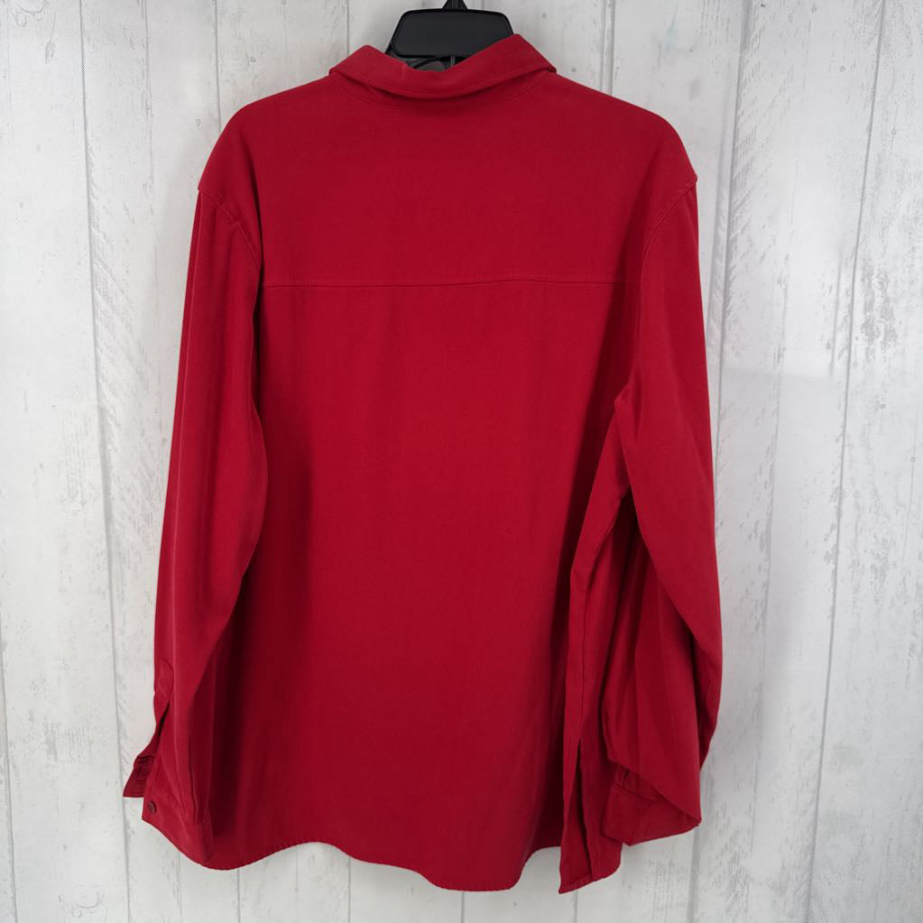 L faux suede button down l/s top
