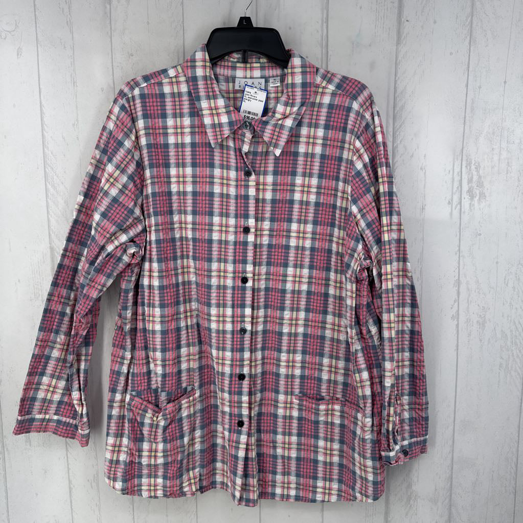 XL seerucker plaid button down l/s top