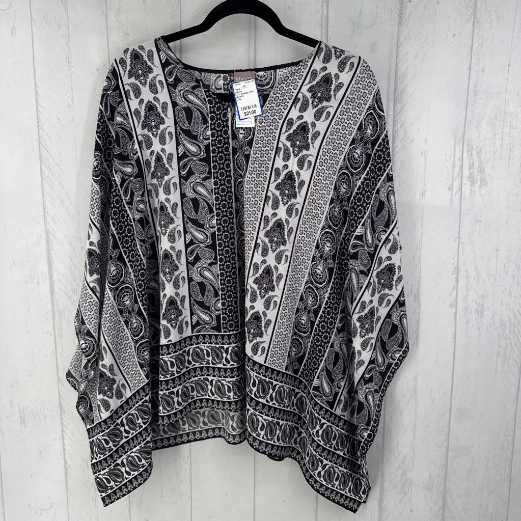 L/XL paisley print v-neck flutter slv top