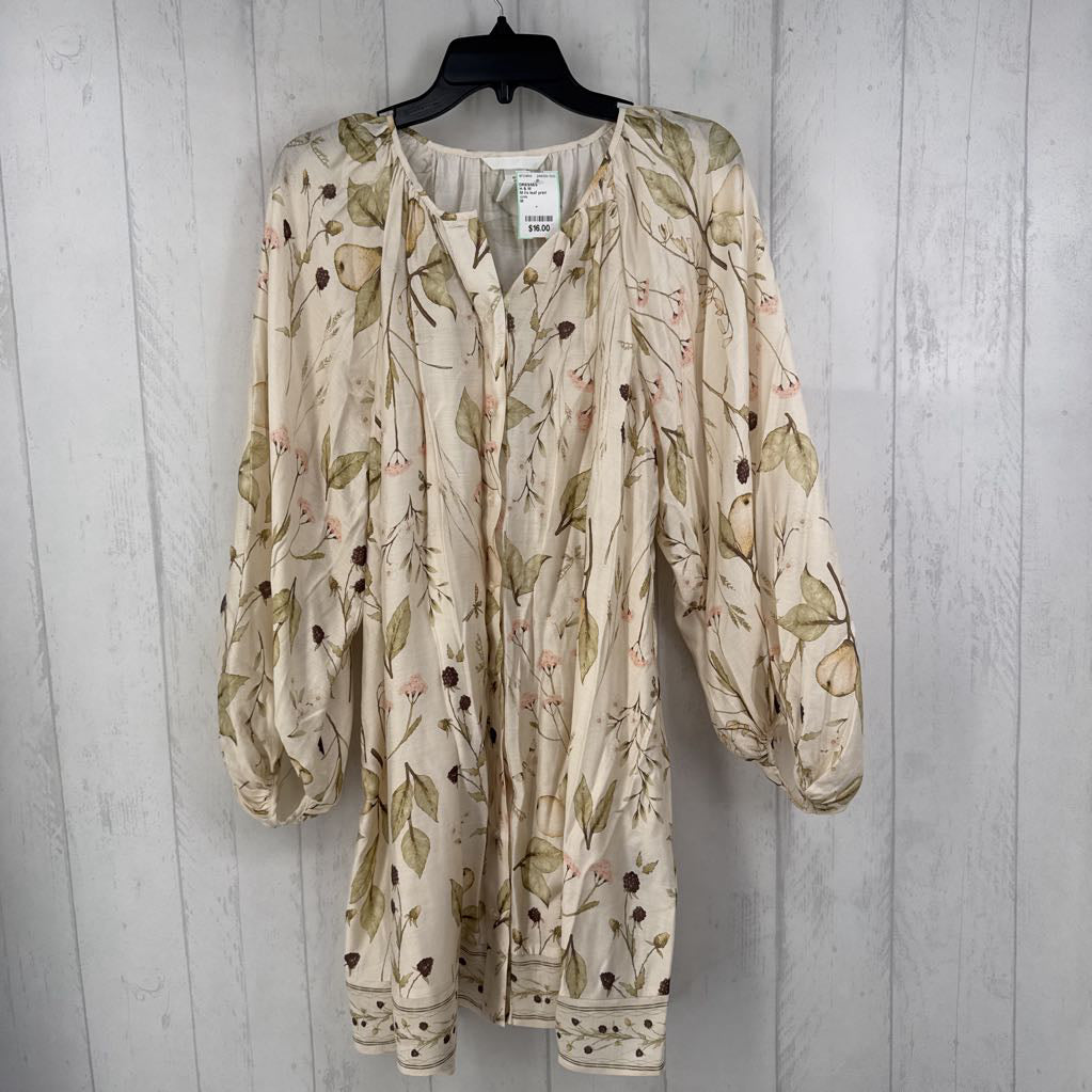 M l/s leaf print button down dress