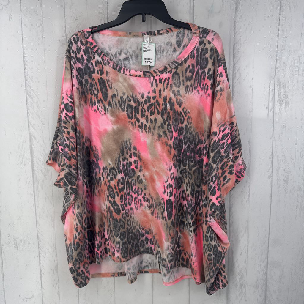 L s/s animal print oversized top