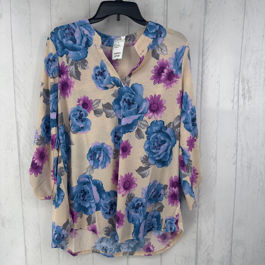L 3/4 slv floral v-neck top