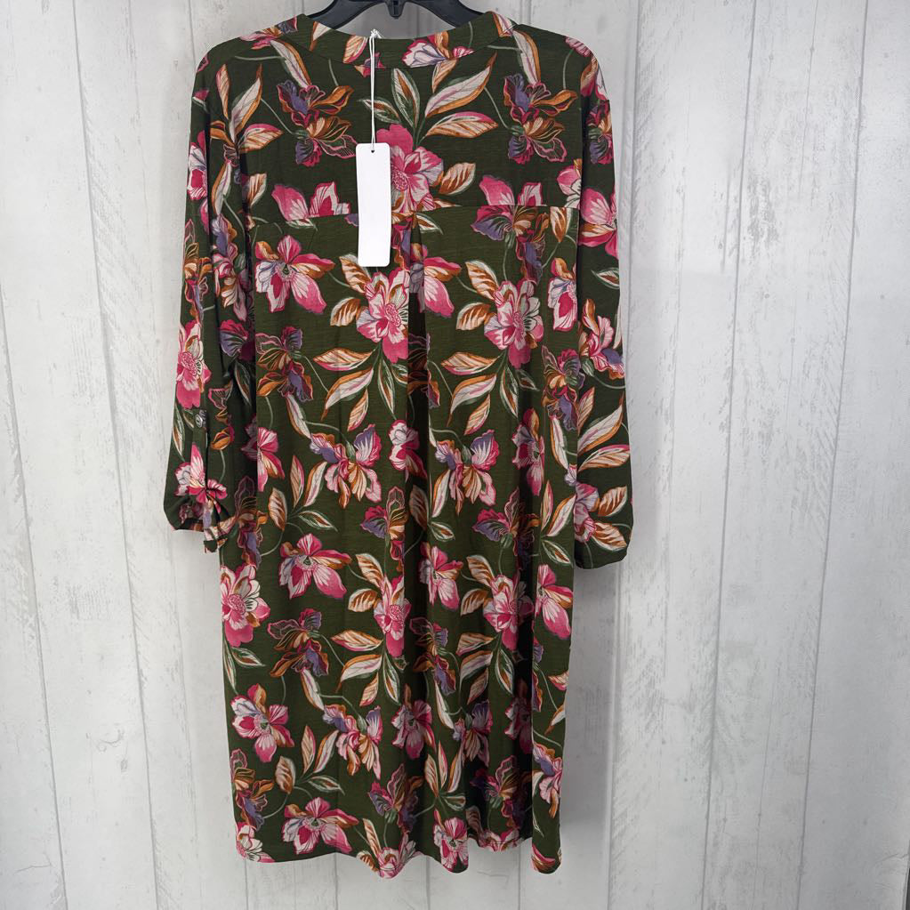 XL 3/4 slv floral v-neck dress