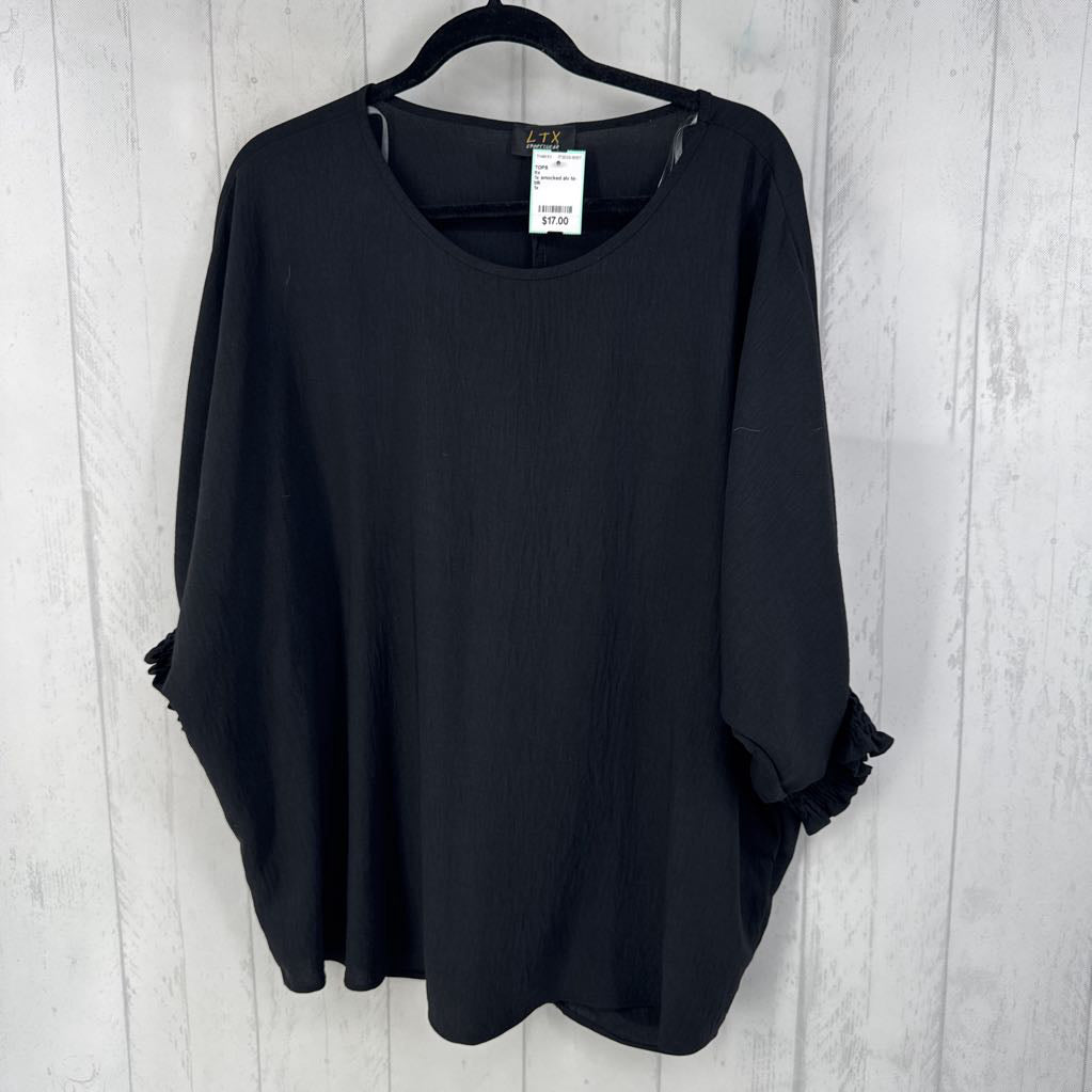 1x smocked slv hi-low top