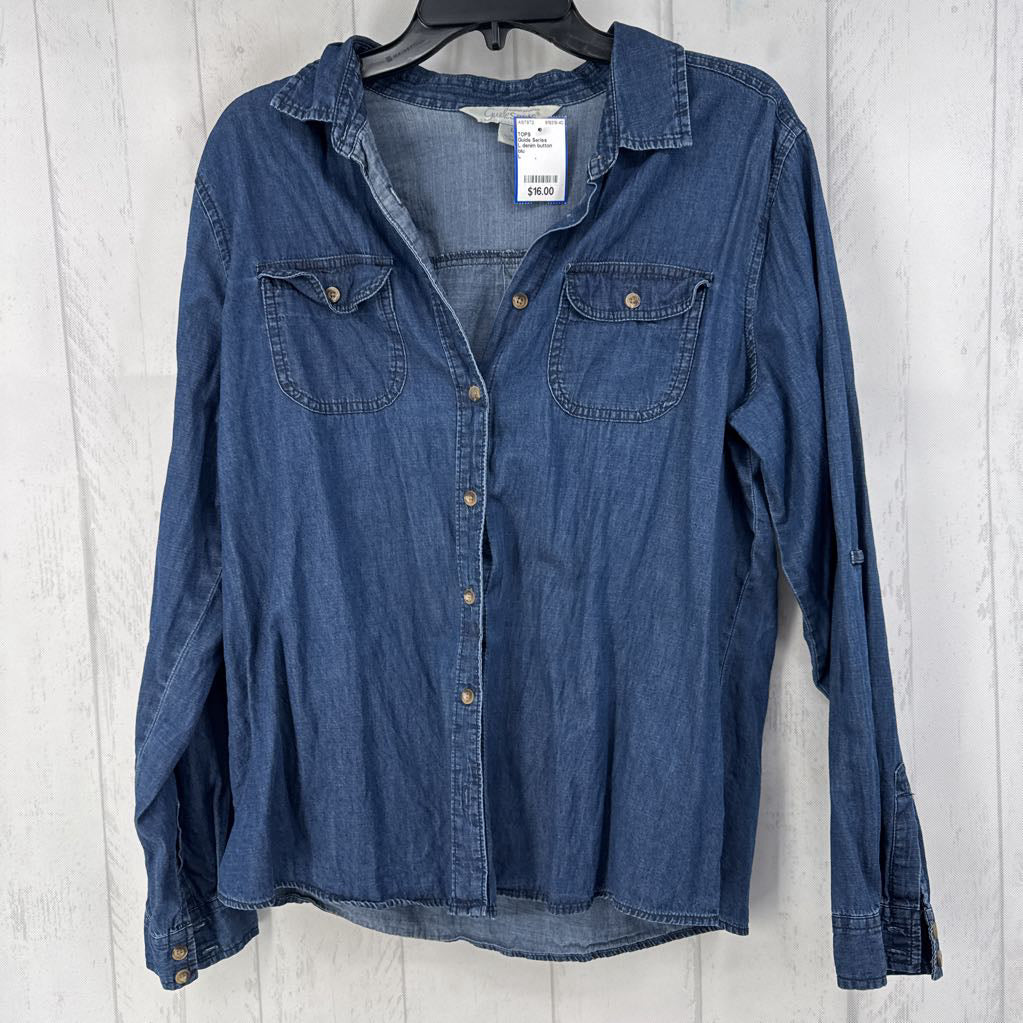 L denim button down l/s top