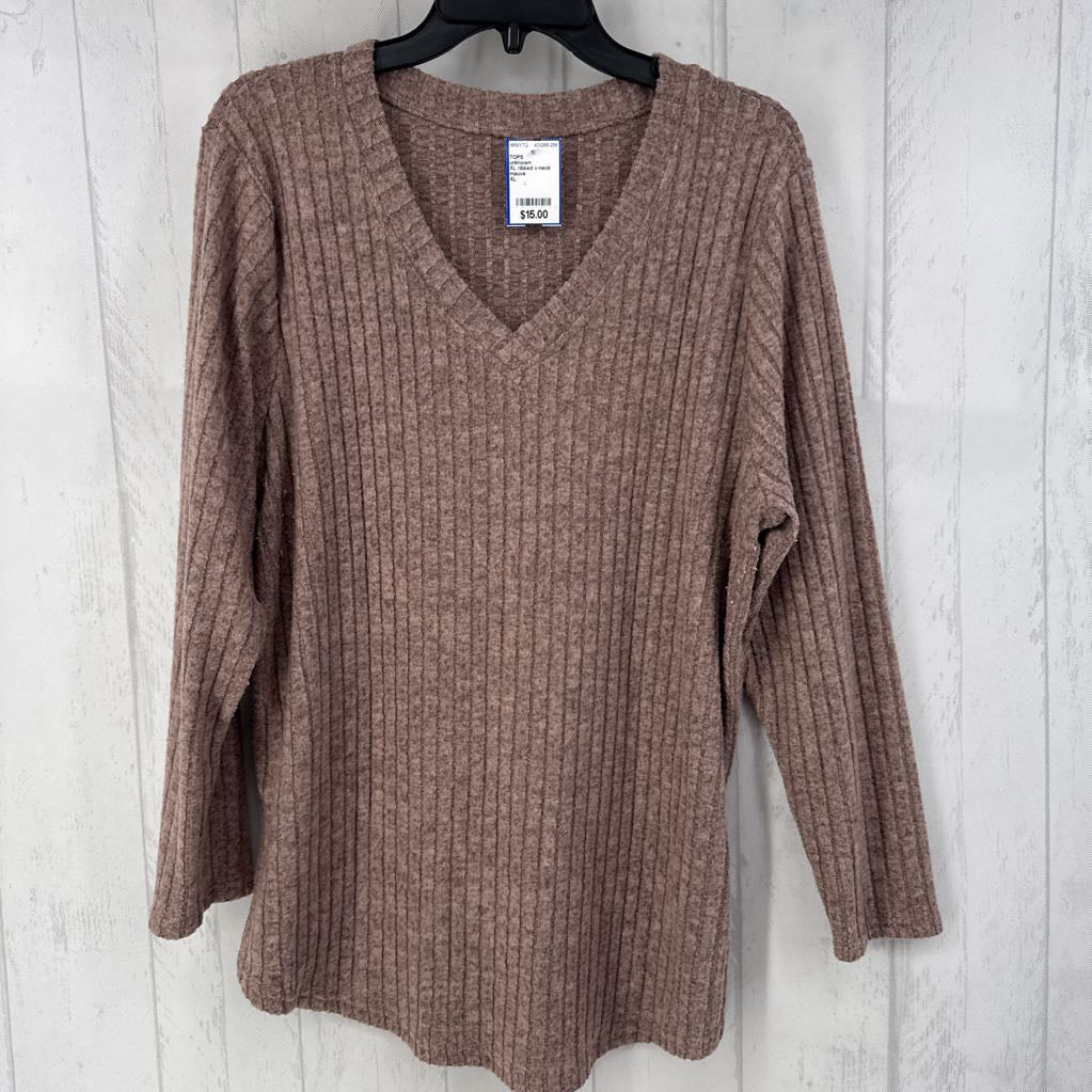 XL ribbed v-neck l/s top