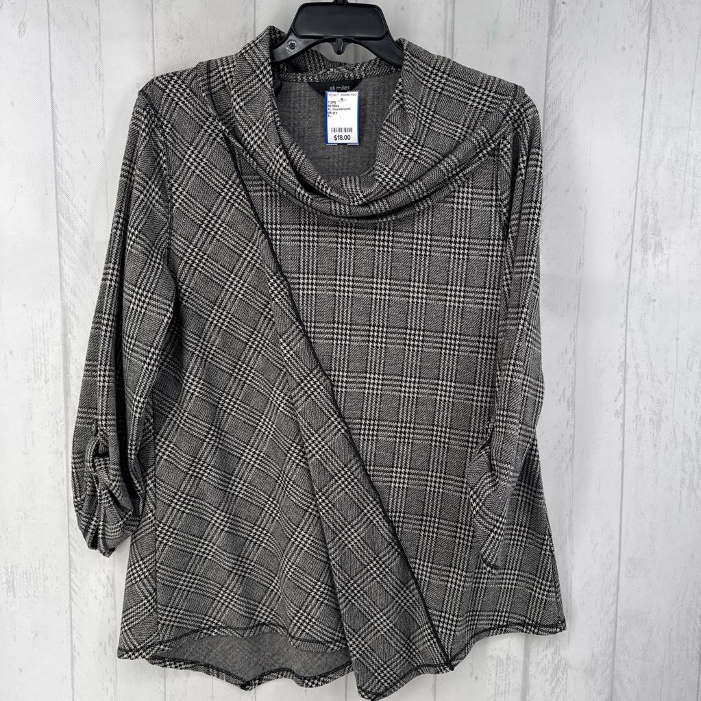 XL houndstooth print cowl neck 3/4 slv tunic
