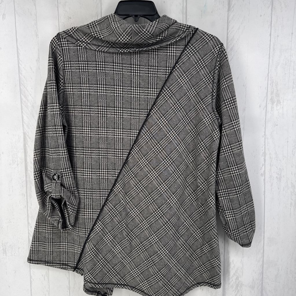 XL houndstooth print cowl neck 3/4 slv tunic