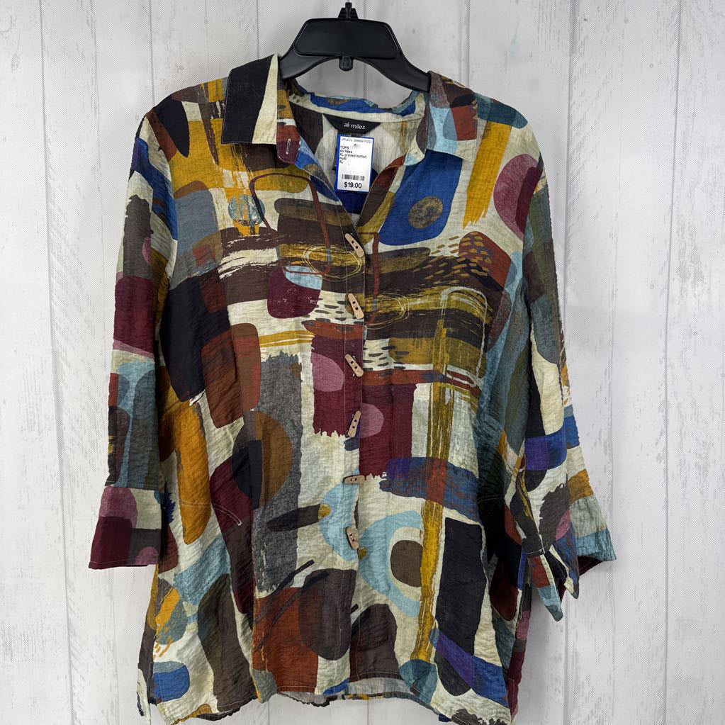 XL printed button down 3/4 slv tunic
