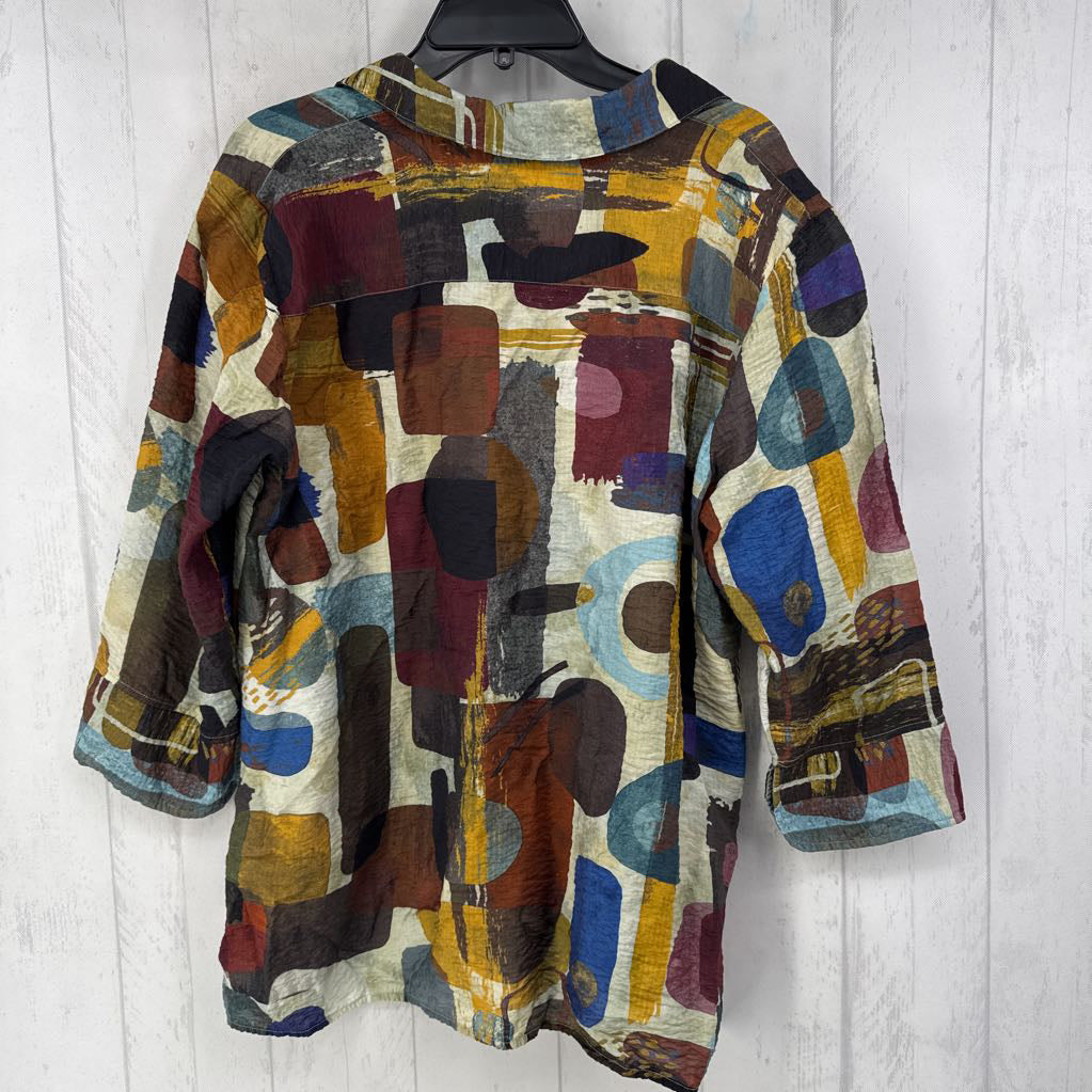 XL printed button down 3/4 slv tunic