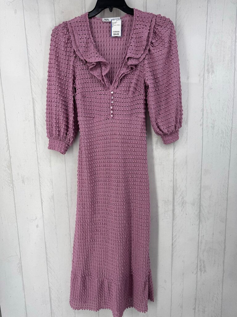 S crochet ruffled v-neck 3/4 slv dress