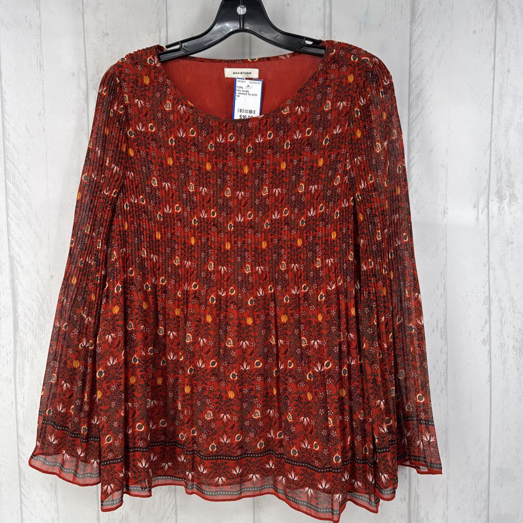 L pleated flo print l/s top