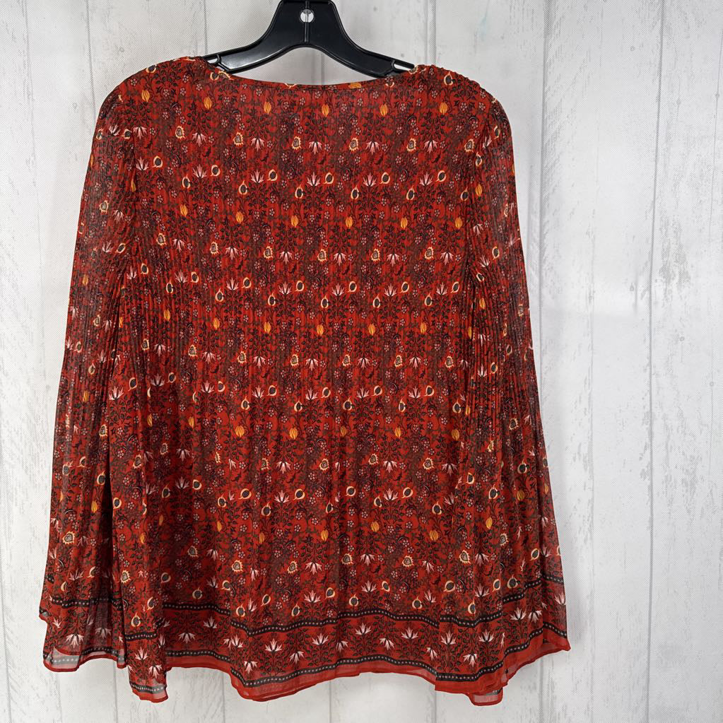 L pleated flo print l/s top