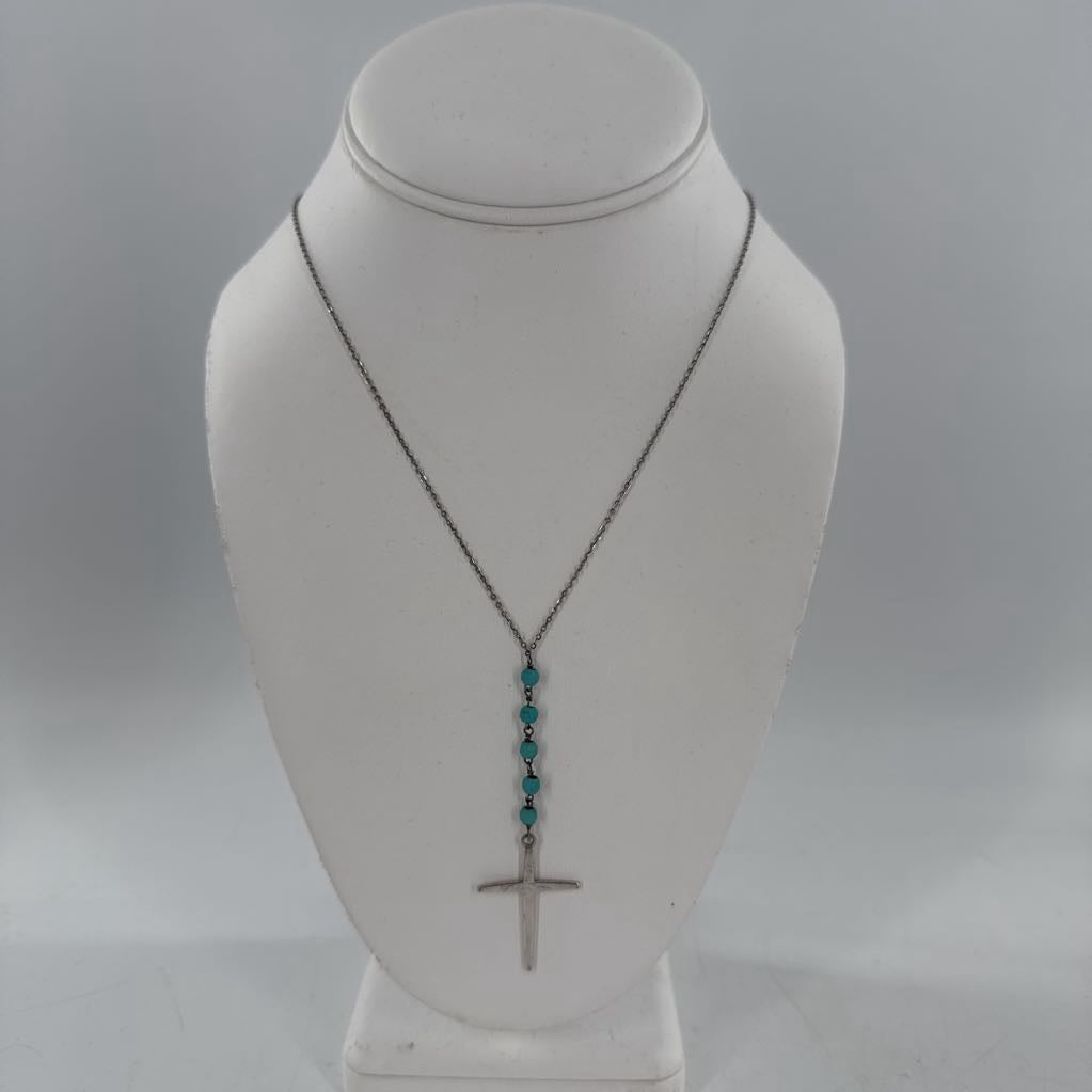 10" .925 turquoise beaded cross necklace