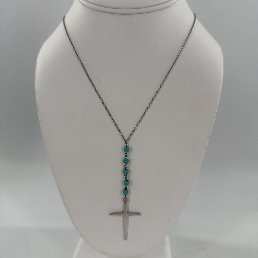 10" .925 turquoise beaded cross necklace
