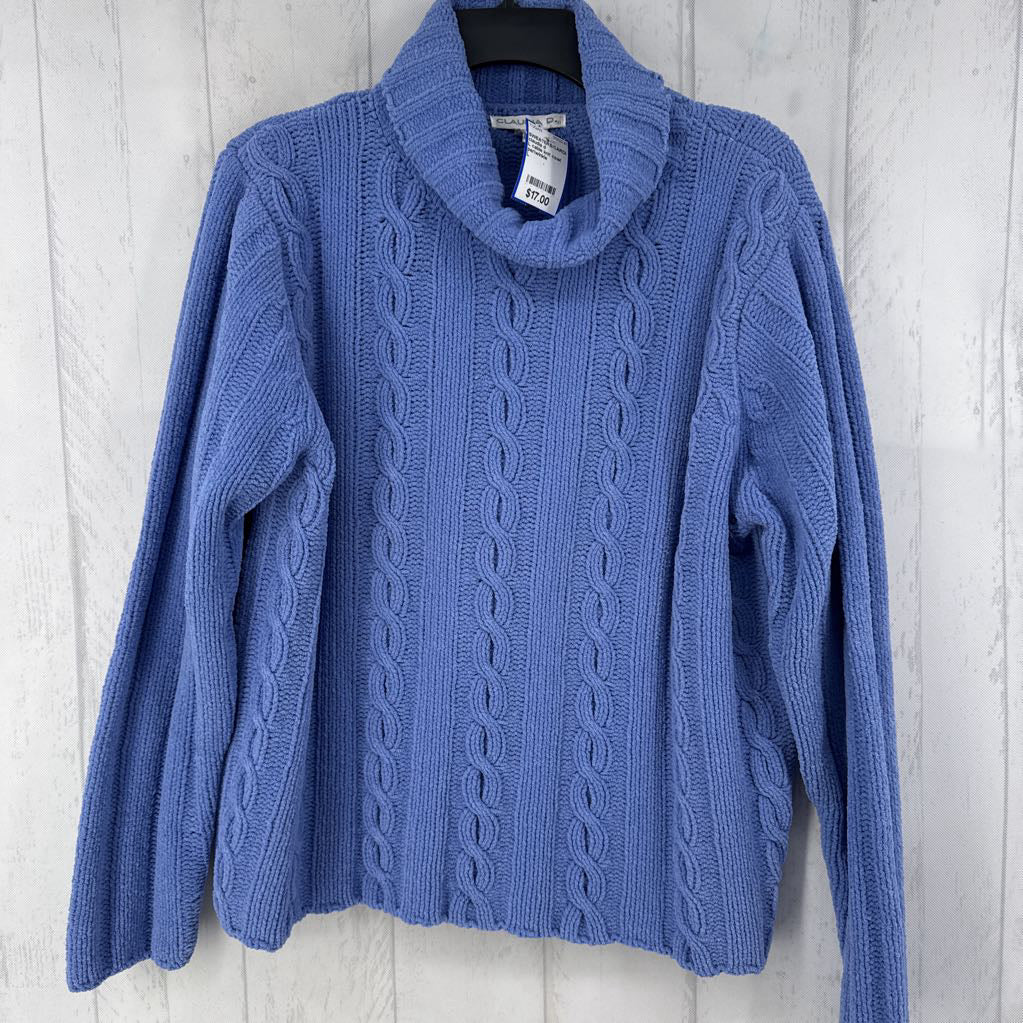 L cable knit cowl neck sweater