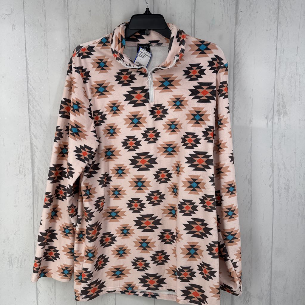 L aztec print quarter zip pullover