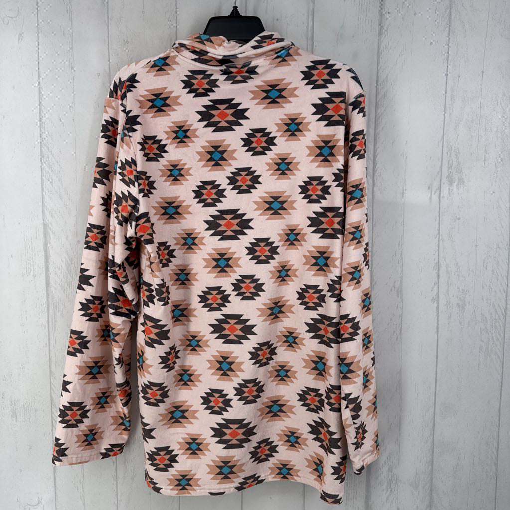 L aztec print quarter zip pullover