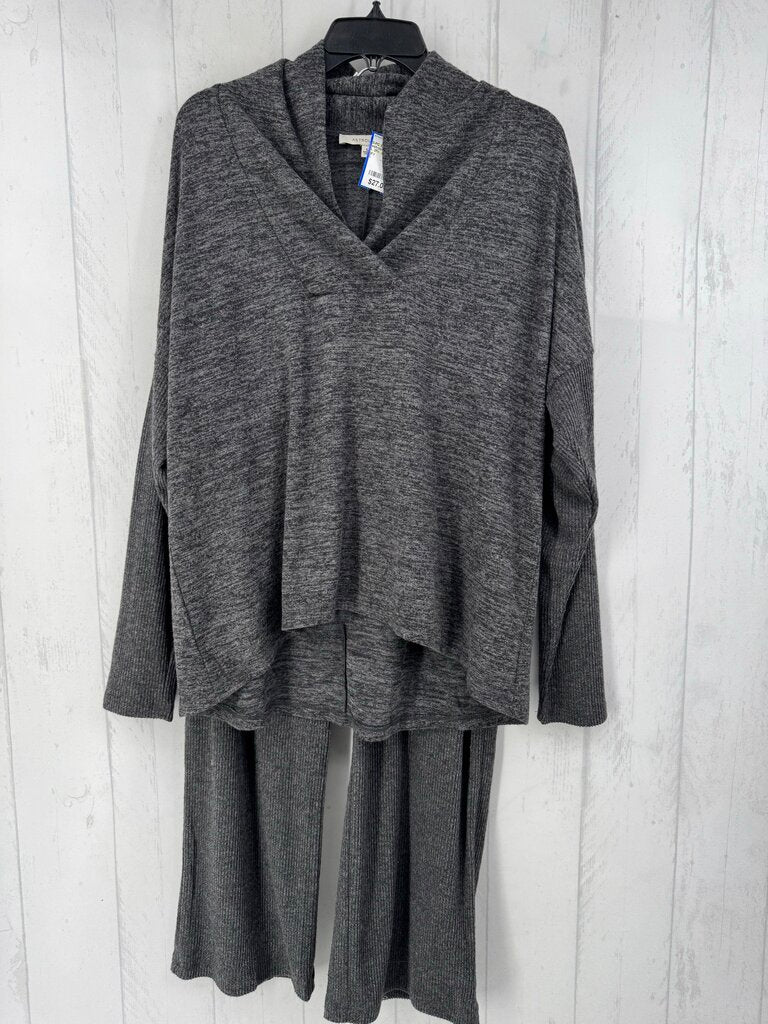 L 2Pc marled v-neck l/s top & pull on pant