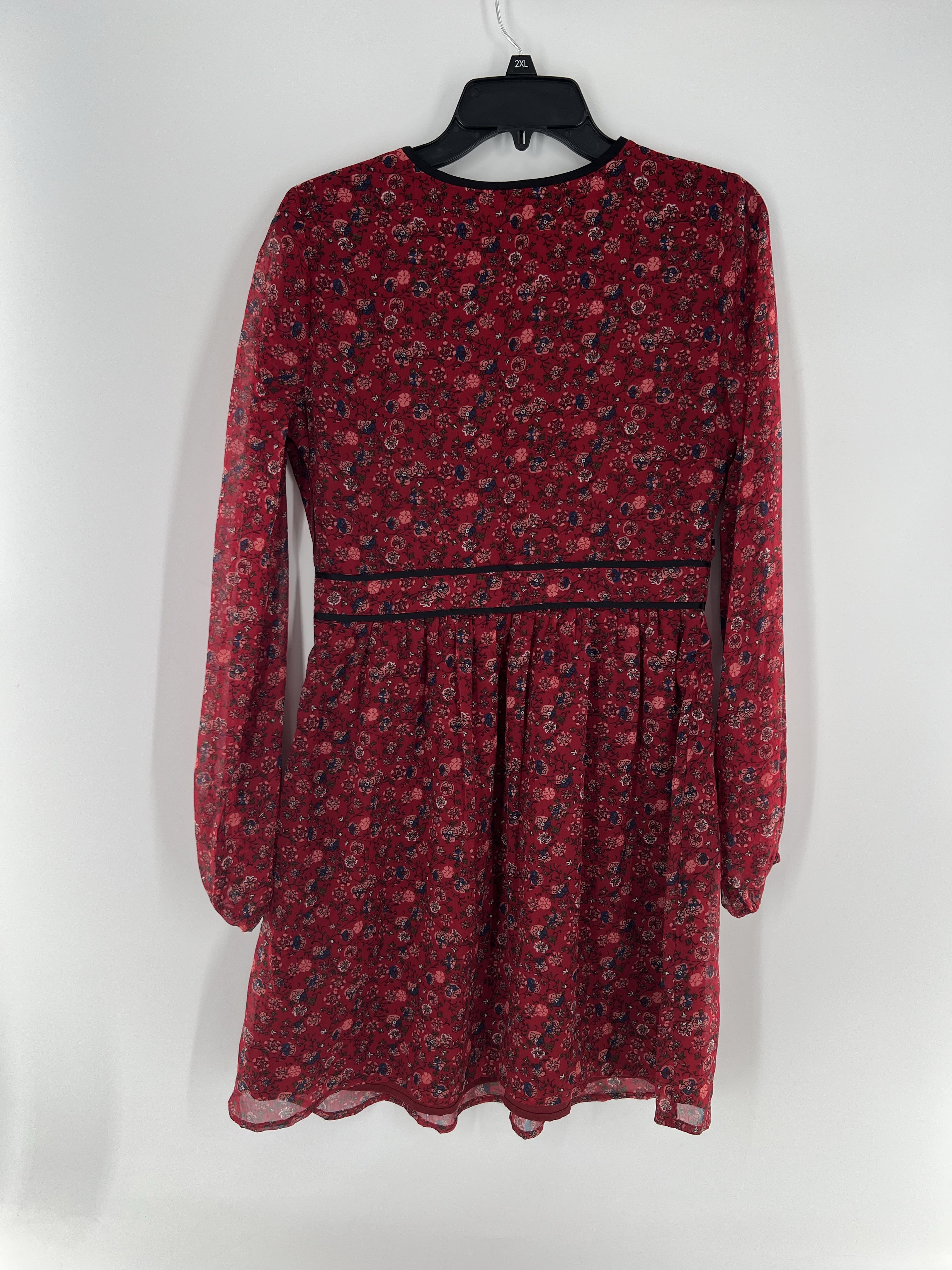 S flo print v-neck l/s dress
