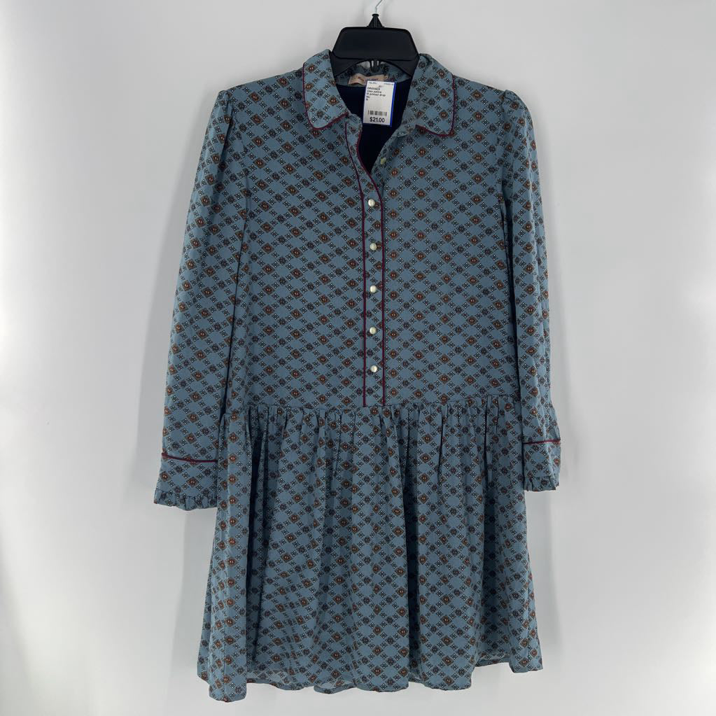 M printed drop waist l/s dress