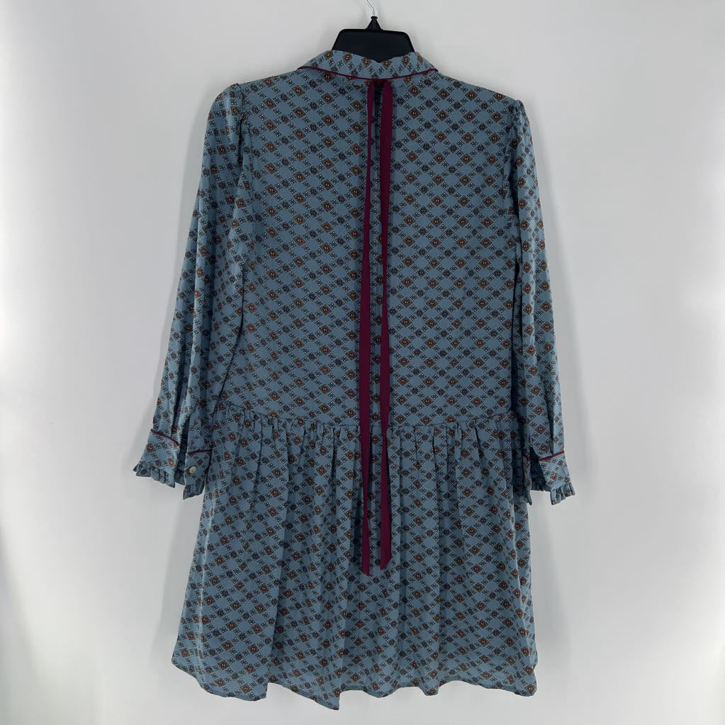 M printed drop waist l/s dress