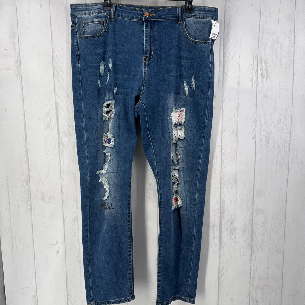 XXL baseball patchwork jeans