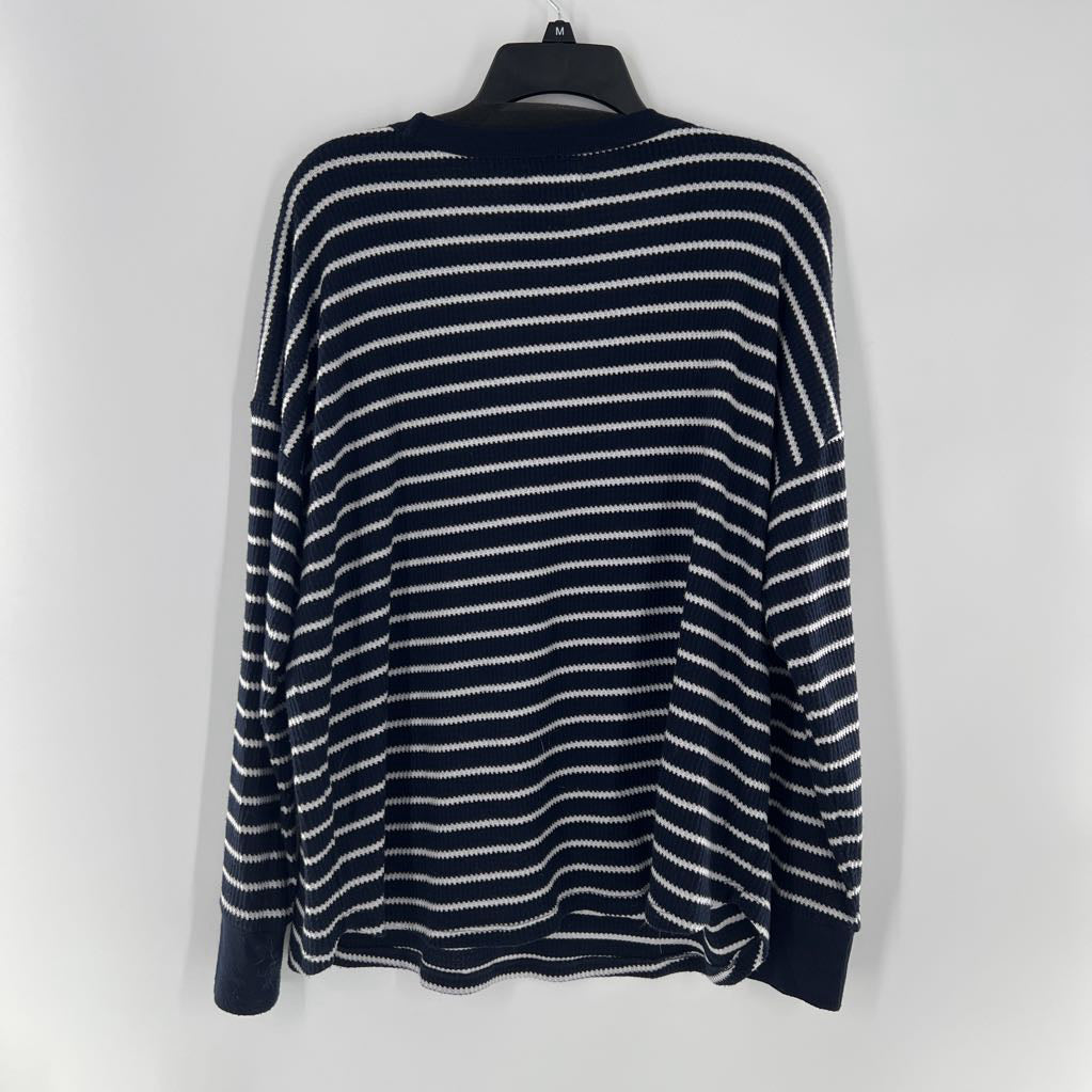 XL waffle knit striped v-neck l/s top