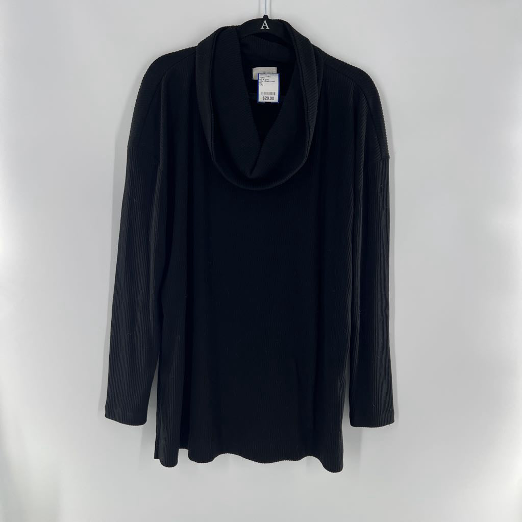 XXL ribbed cowl neck l/s top