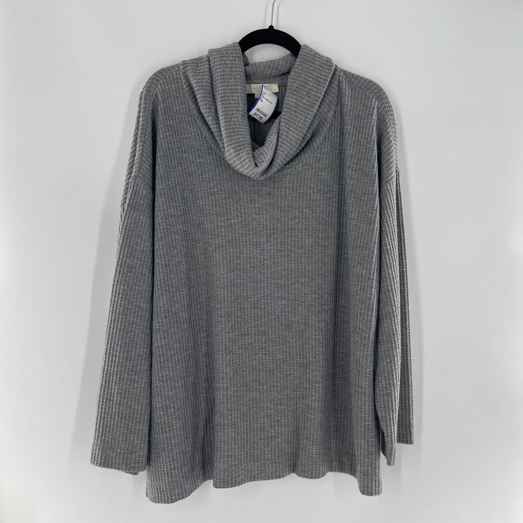 16/18 waffle knit cowl neck l/s top