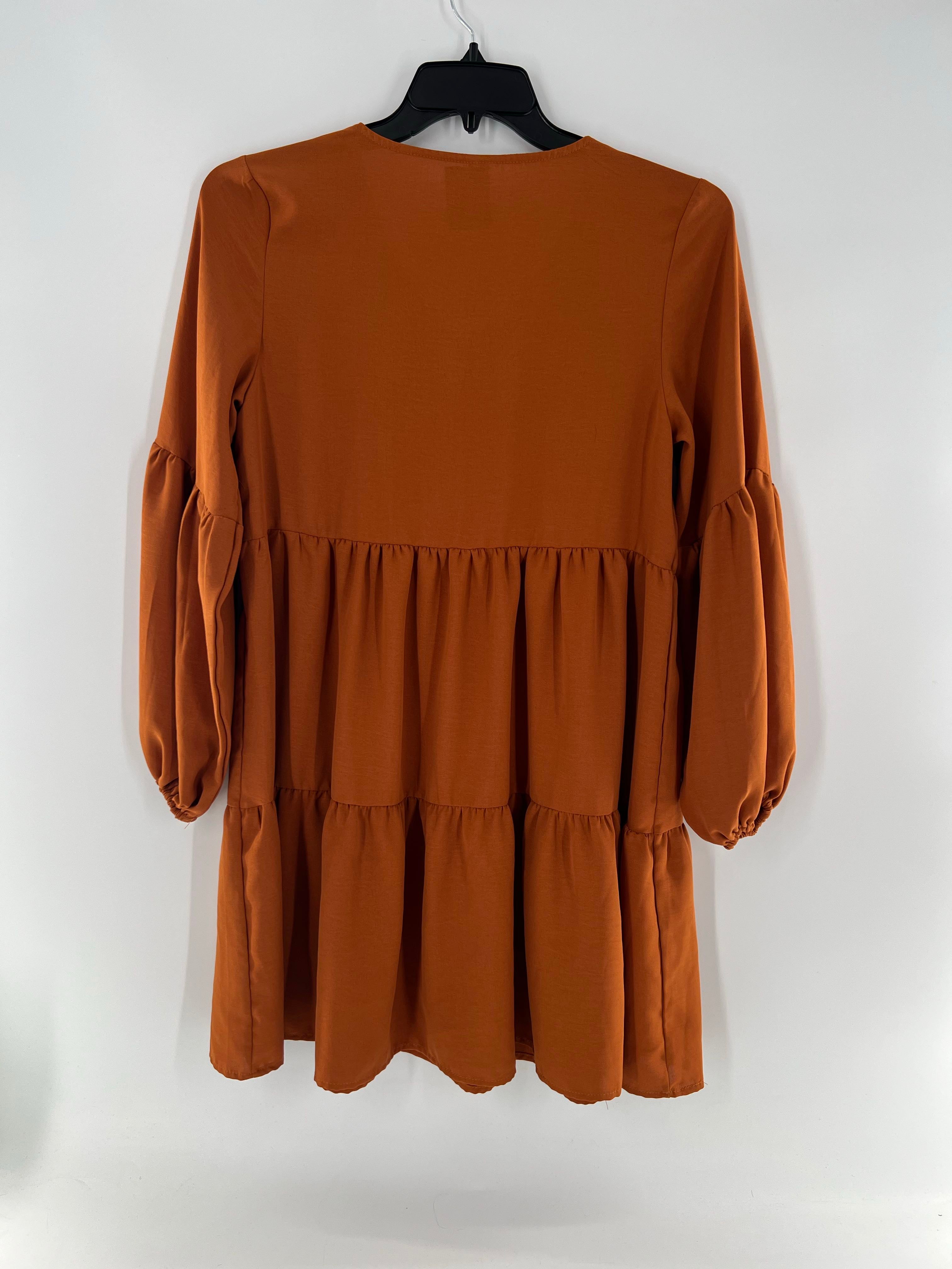 M v-neck tiered l/s dress