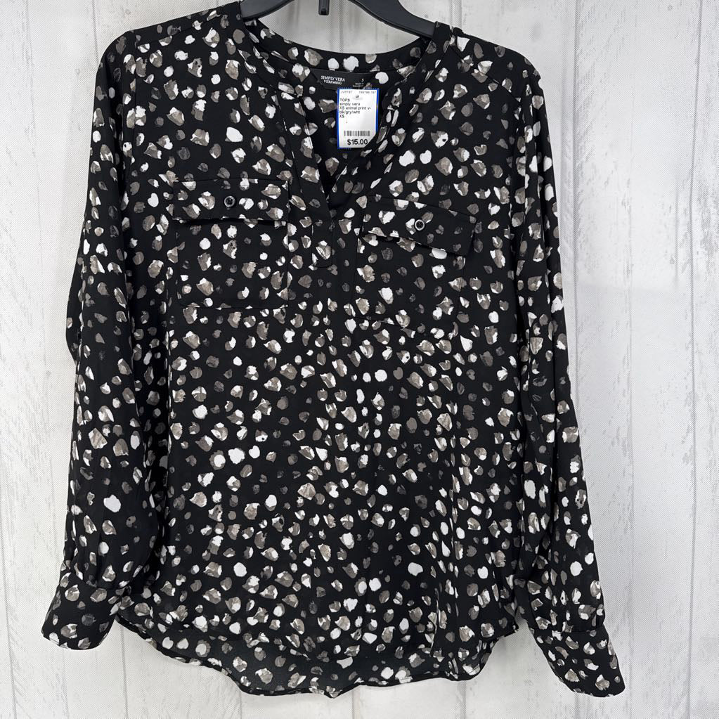 XS animal print v-neck l/s top