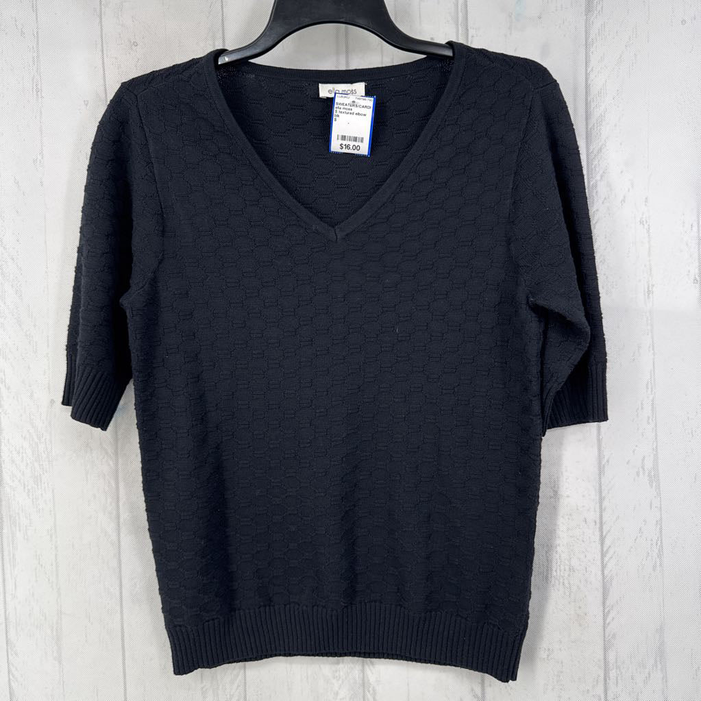 S textured elbow slv v-neck sweater