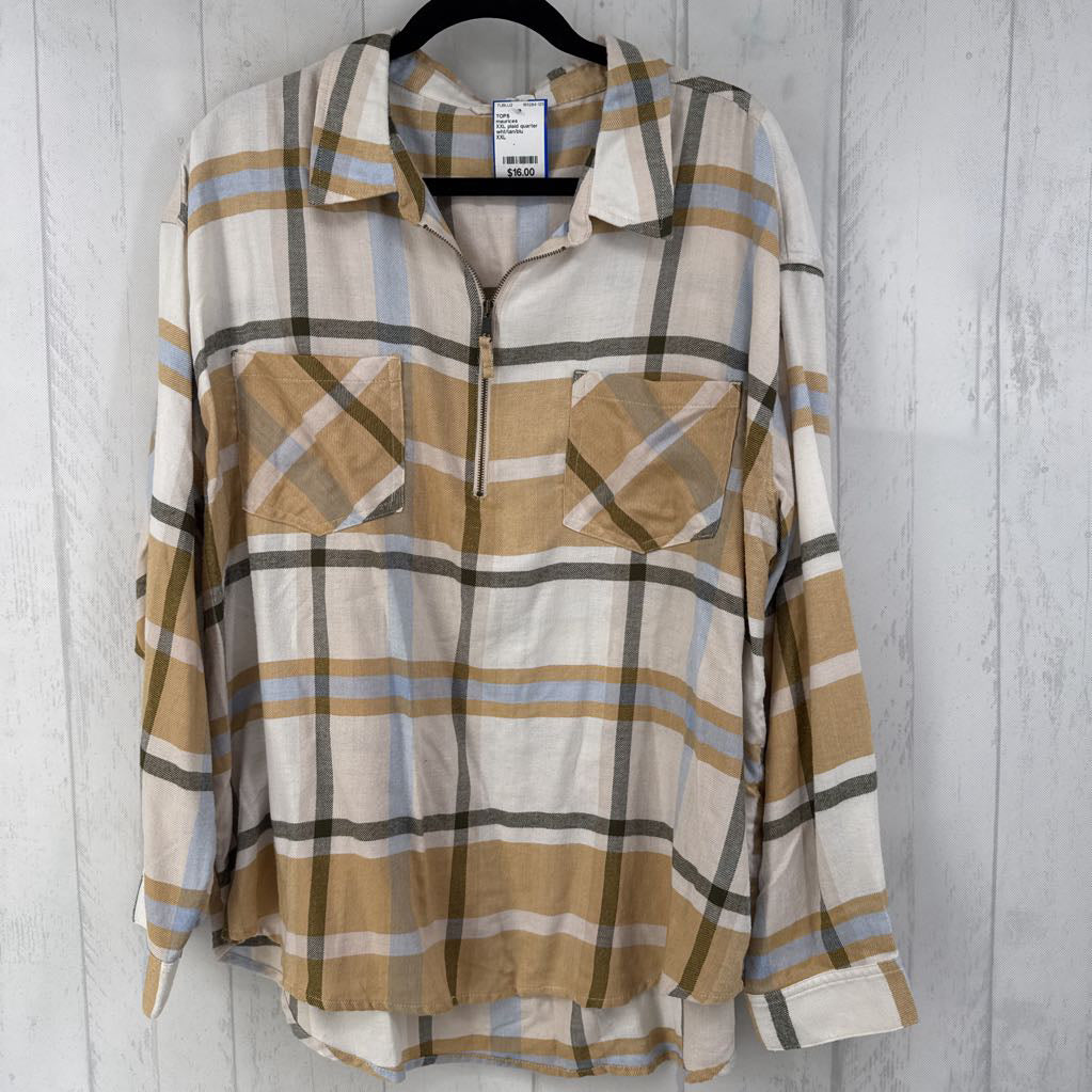 XXL plaid quarter zip l/s top