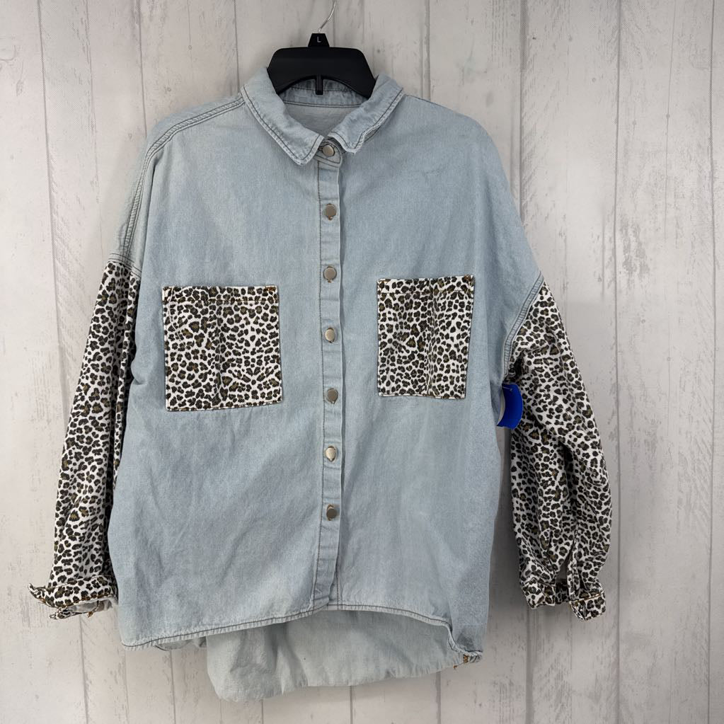 L animal print & denim shacket