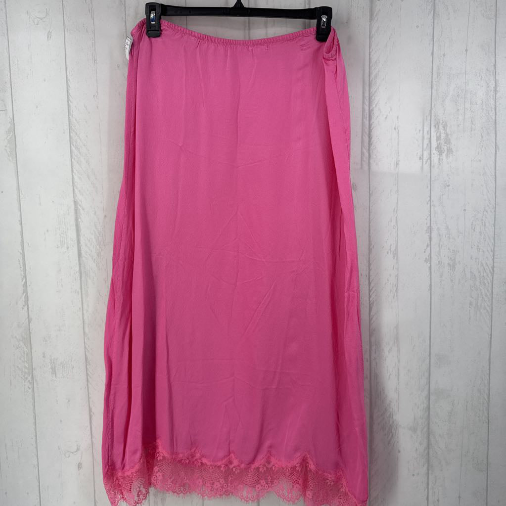 XXL silky lace accent split long skirt