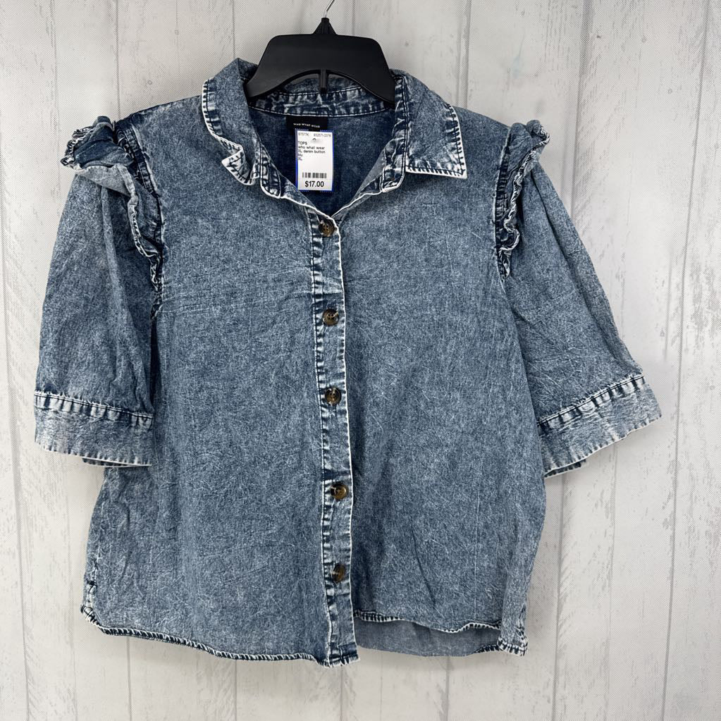 XL denim button down s/s top