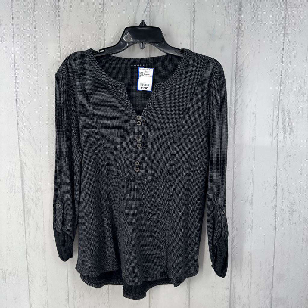 L waffle knit button front l/s top