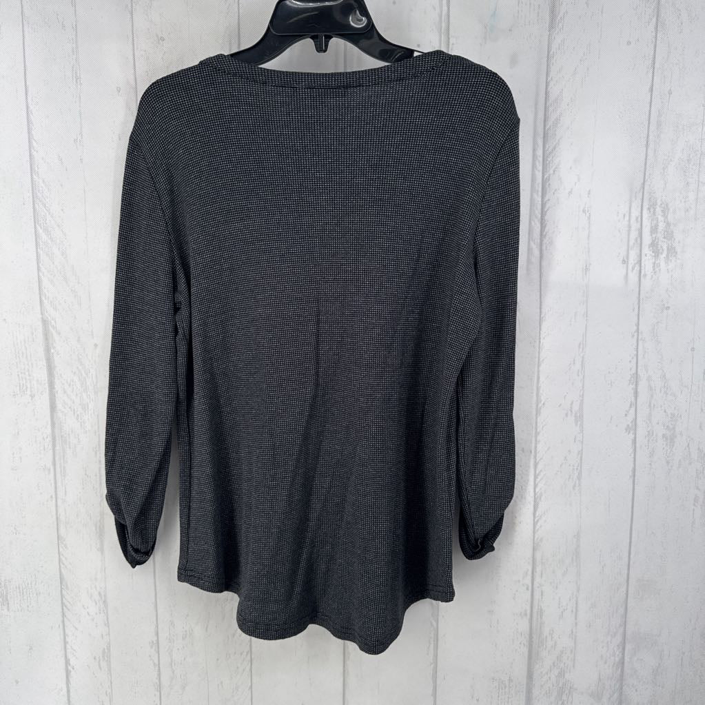 L waffle knit button front l/s top