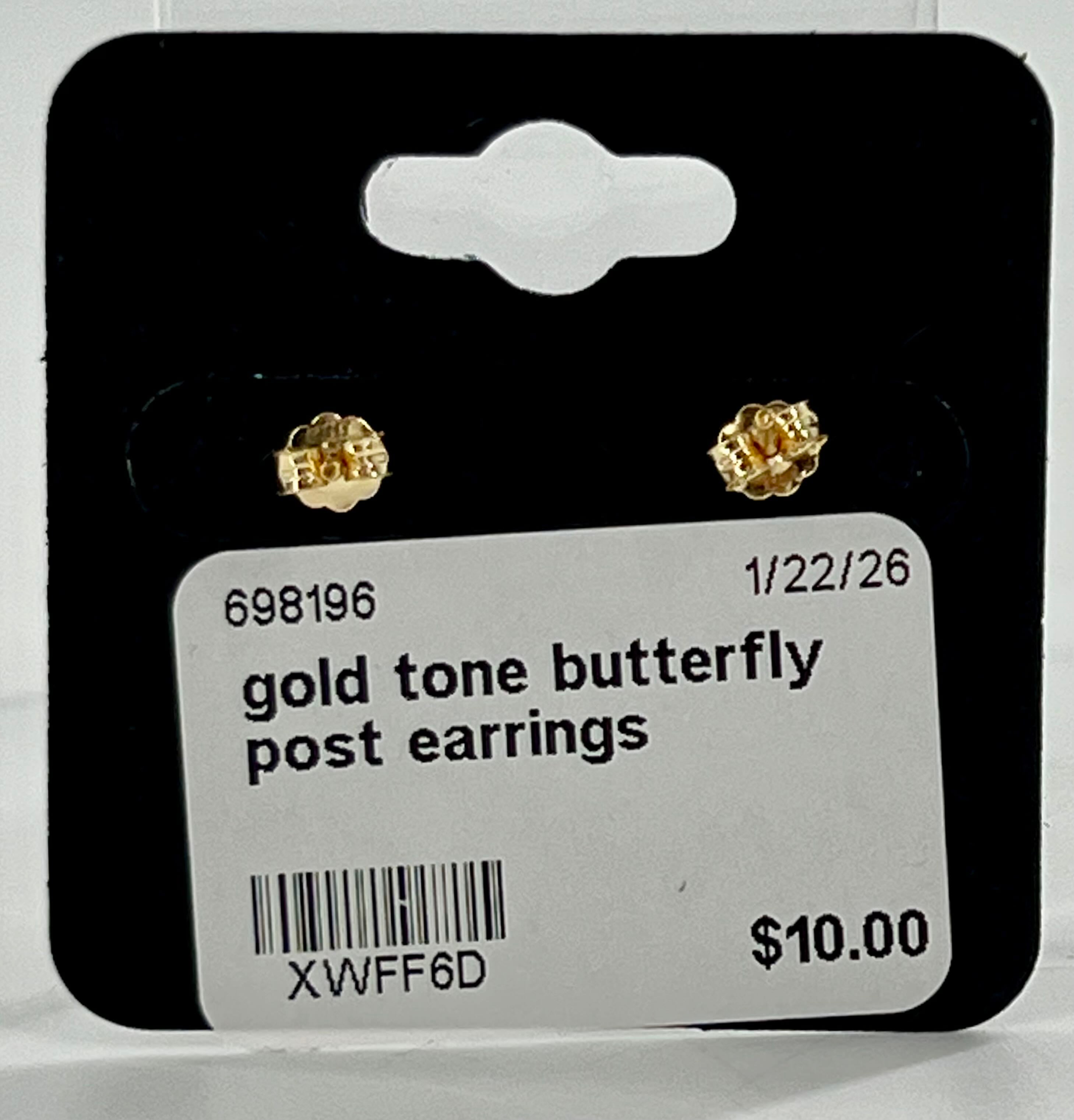 gold tone butterfly post earrings