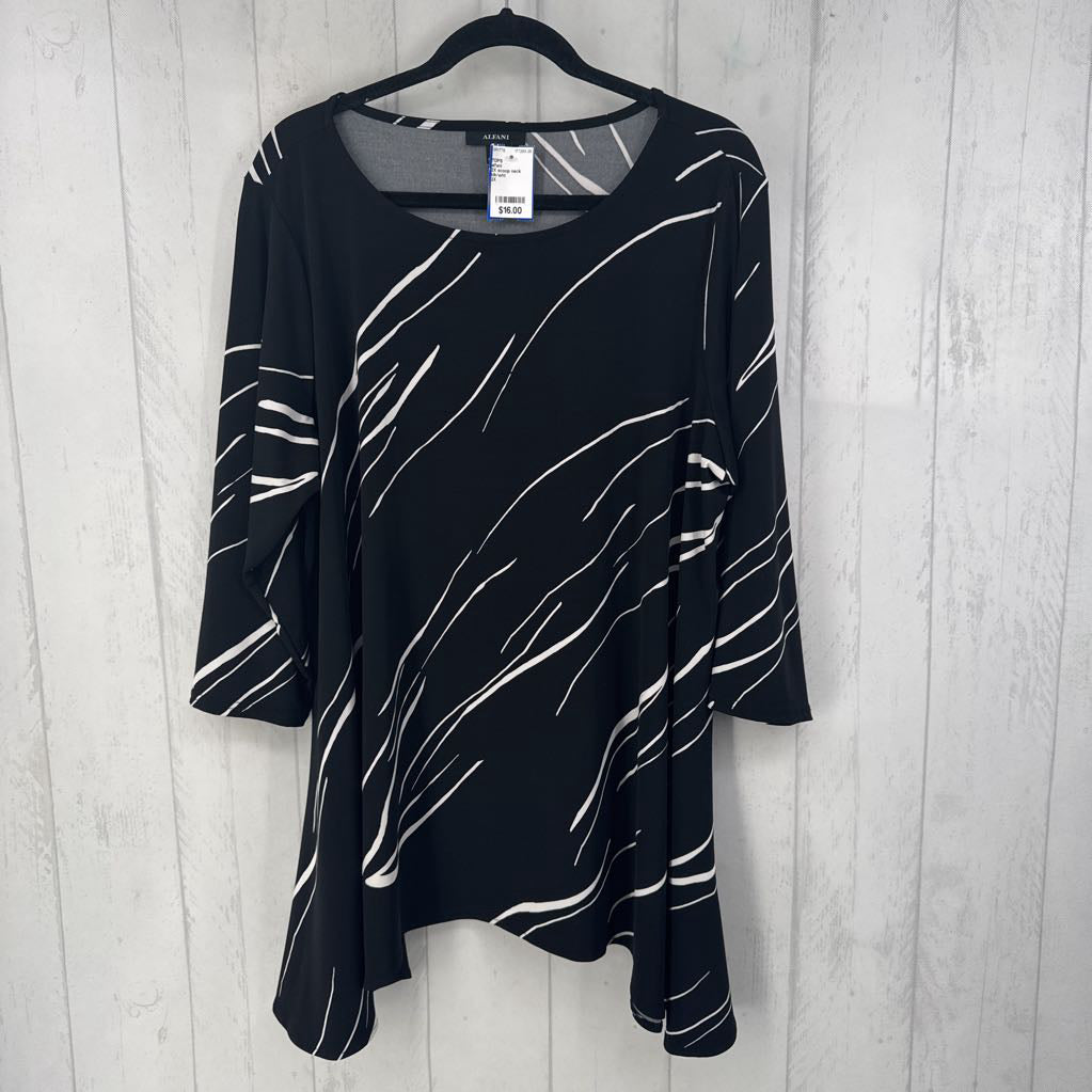 2X scoop neck printed 3/4 slv tunic