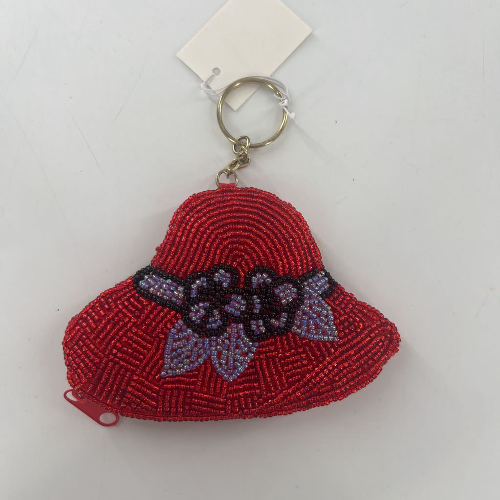 beaded red hat keychain pouch