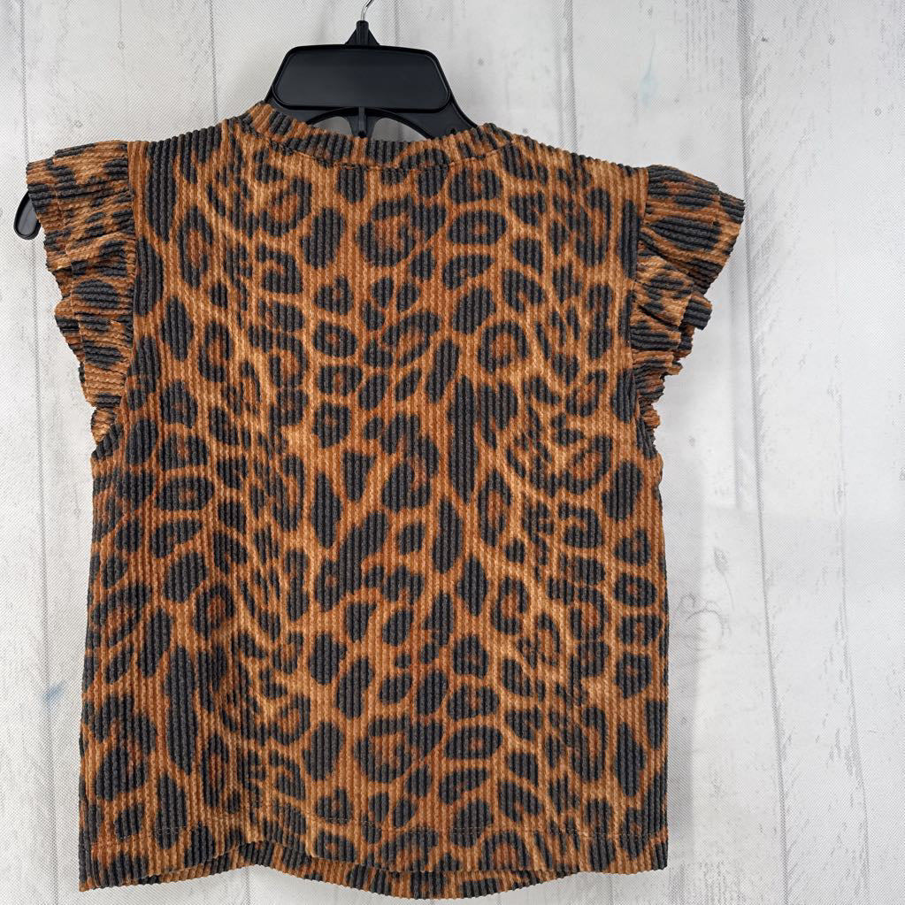 L ruffle slv animal print ribbed top
