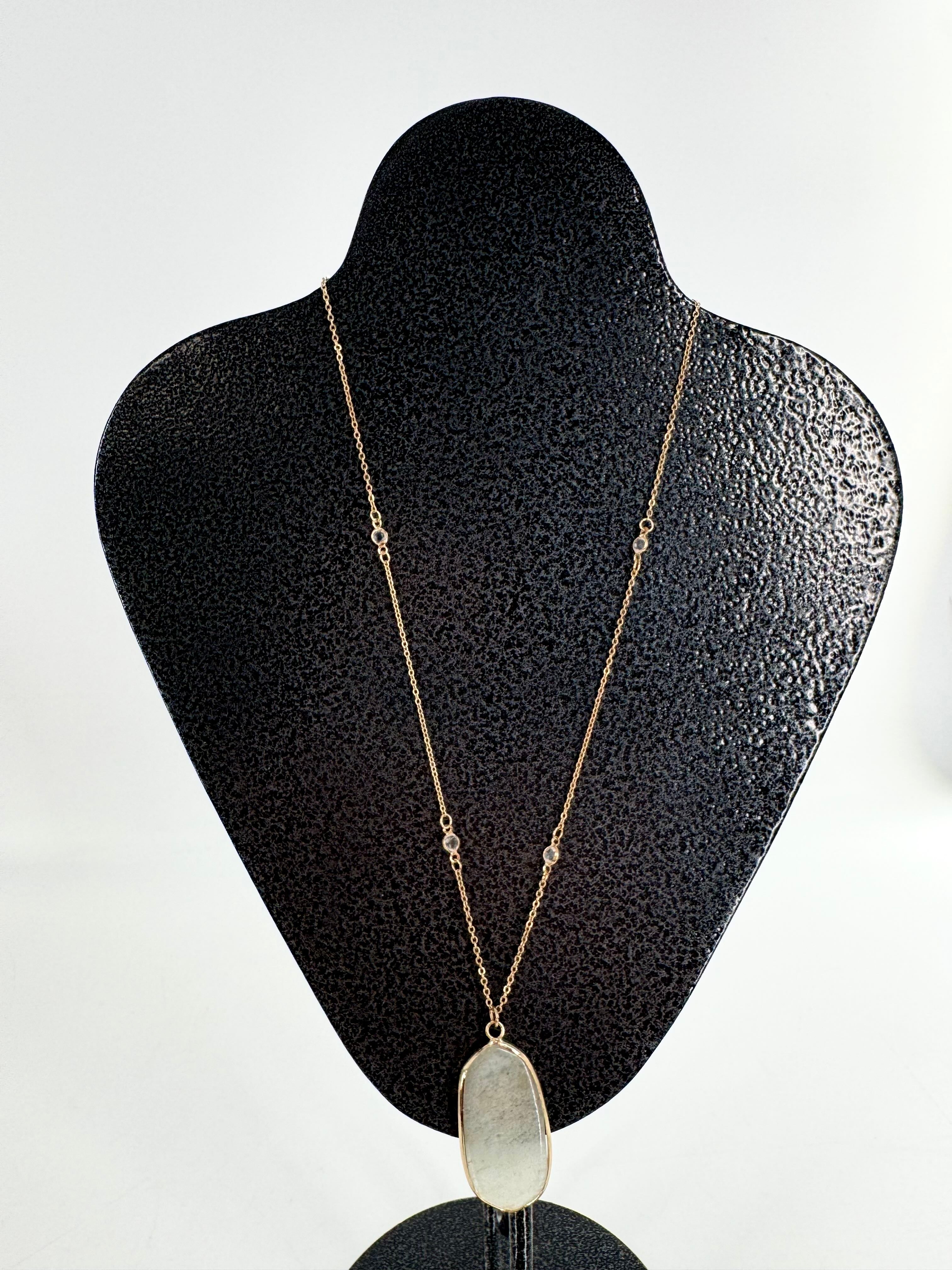 16" gold tone white stone pendant necklace